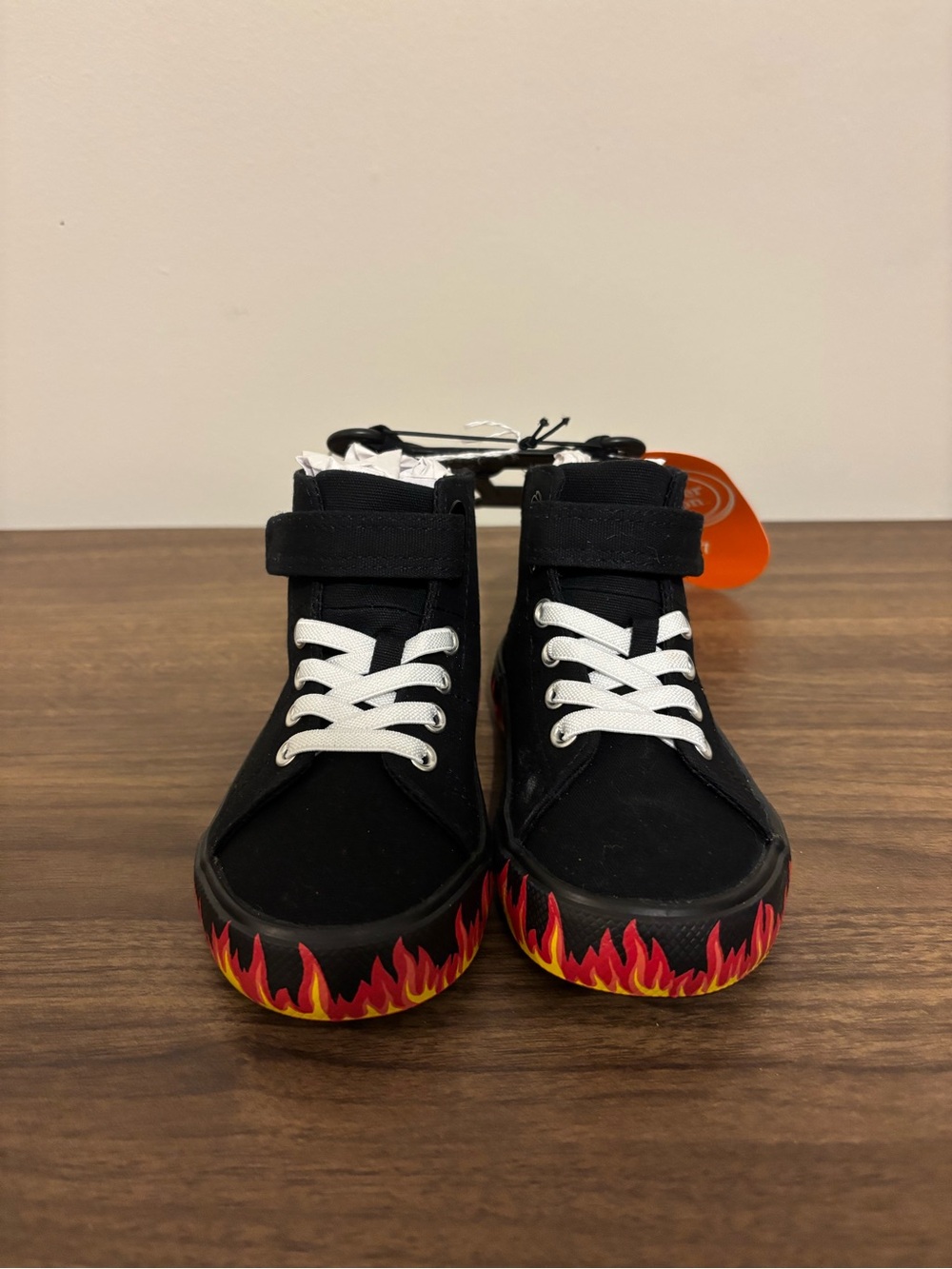 Kids Black High-Top Sneakers with Flame Sole